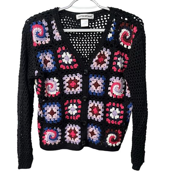 Cotton Emporium Women's Patchwork Crochet Button Up Cardigan Small - Picture 1 of 5